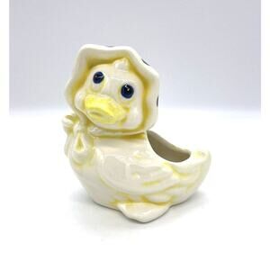 Vintage Yellow Duck in Polka Dot Bonnet Planter